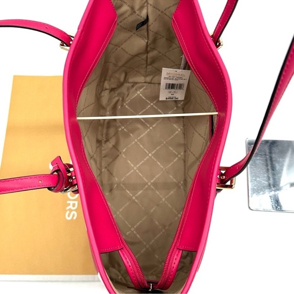 Michael Kors Large Jet Set Travel TZ Shoulder Tote Bag Electric Pink Multi - Picture 9 of 11
